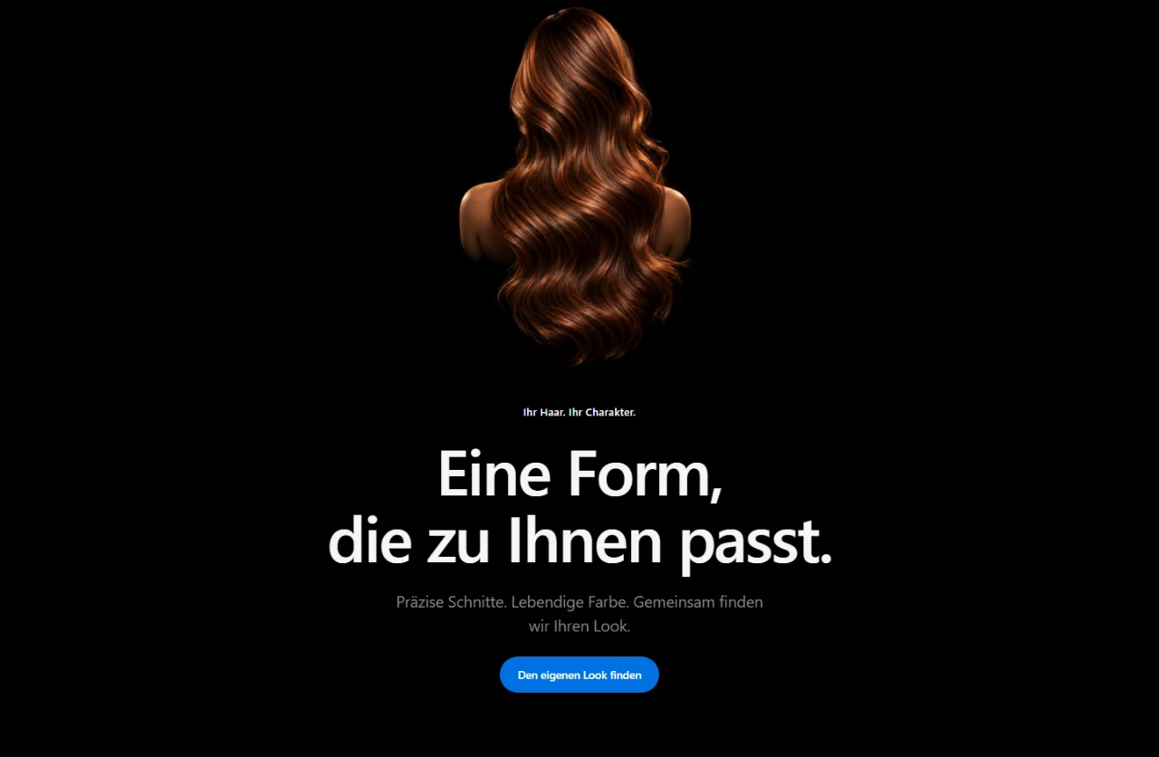 FORM concept: copper hair and generous white typography on black.