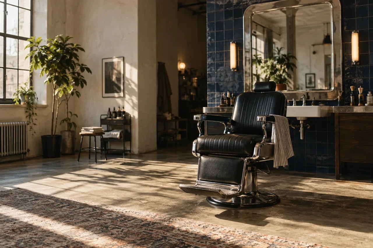 Ein lederner Salonstuhl im Tageslicht